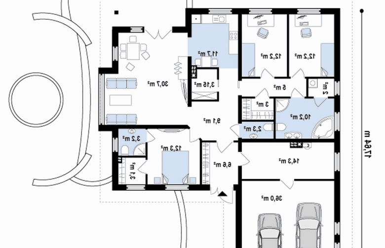 Projekt domu parterowego Z207 v2 - rzut parteru