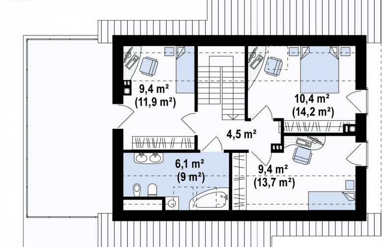 Projekt domu z poddaszem Z210 GLt - rzut poddasza