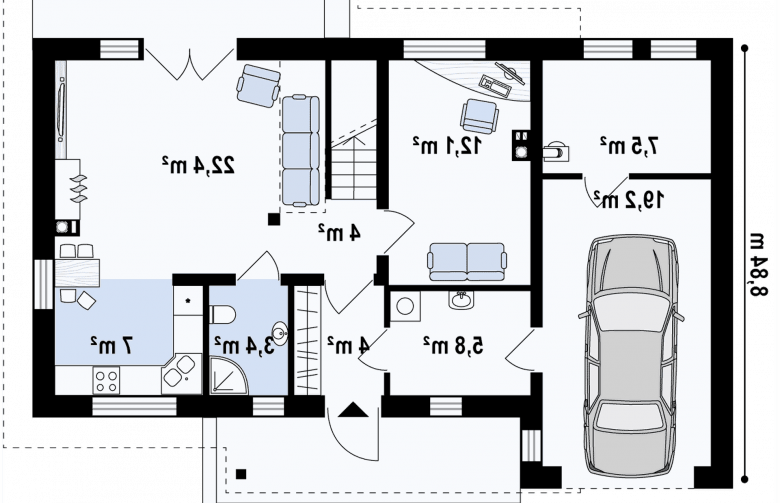 Projekt domu z poddaszem Z210 GLt - rzut parteru