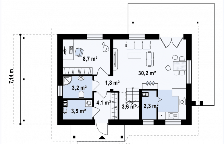 Projekt domu z poddaszem Z216 + - rzut parteru