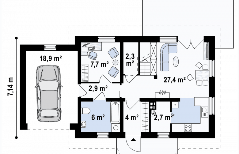 Projekt domu z poddaszem Z220 v2 - rzut parteru