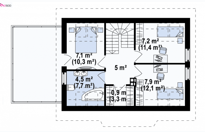 Projekt domu z poddaszem Z220 v2 - rzut poddasza