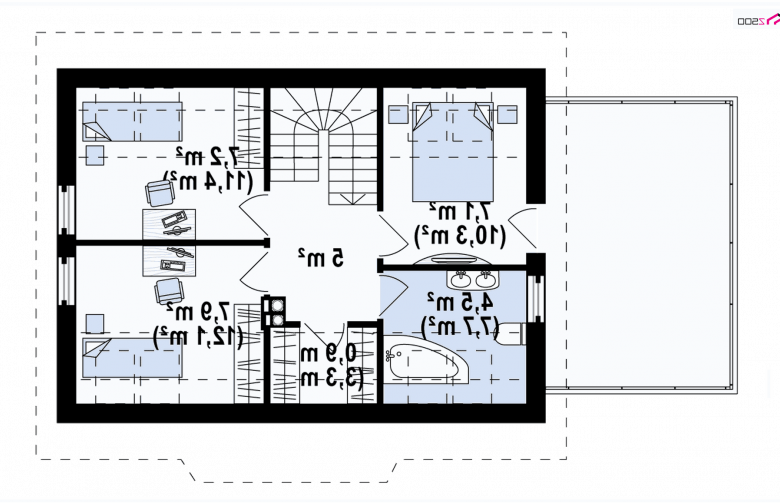 Projekt domu z poddaszem Z220 v2 - rzut poddasza