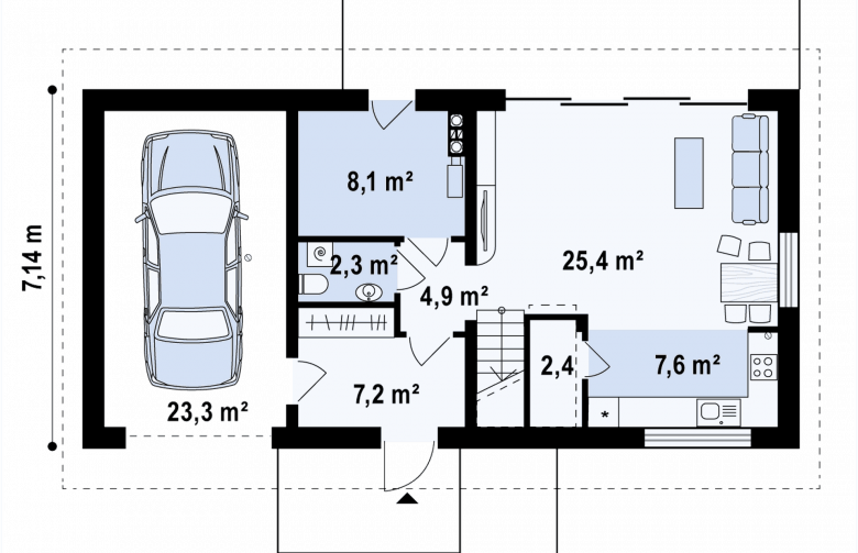 Projekt domu z poddaszem Z232 modern - rzut parteru