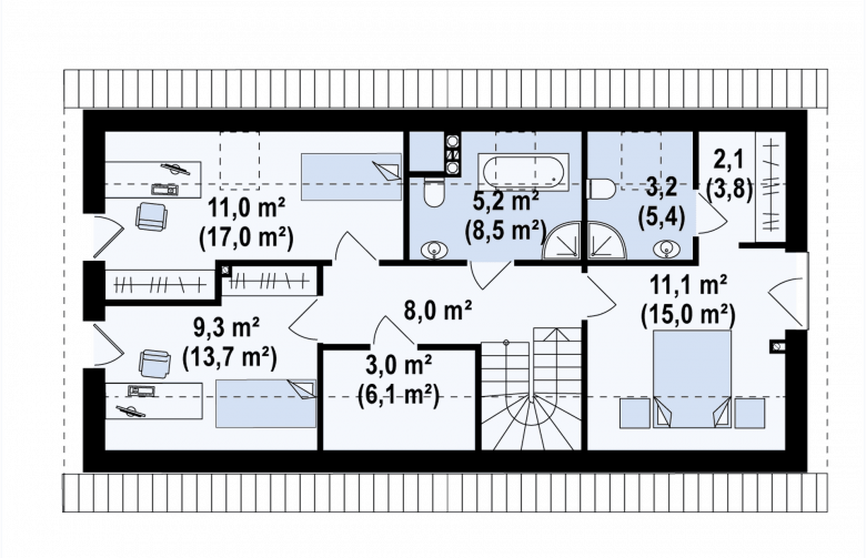 Projekt domu z poddaszem Z232 modern - rzut poddasza