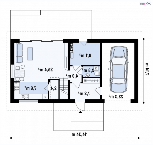 RZUT PARTERU Z232 modern - wersja lustrzana