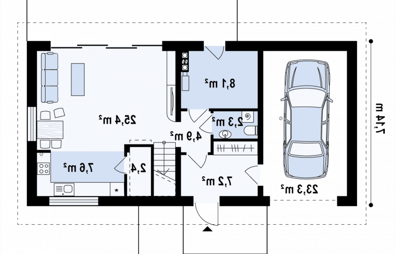 Projekt domu z poddaszem Z232 modern - rzut parteru