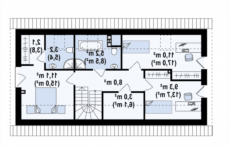 Projekt domu z poddaszem Z232 modern - rzut poddasza