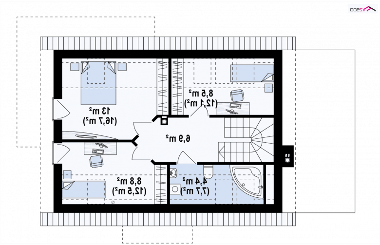 Projekt domu z poddaszem Z233 GL - rzut poddasza