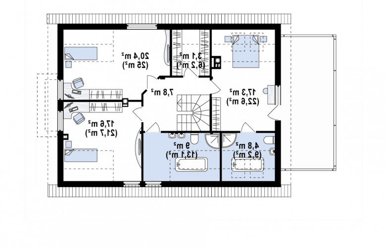 Projekt domu z poddaszem Z236 GL2 - rzut poddasza