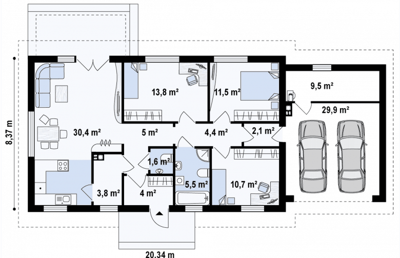 Projekt domu parterowego Z241 GP2 - rzut parteru