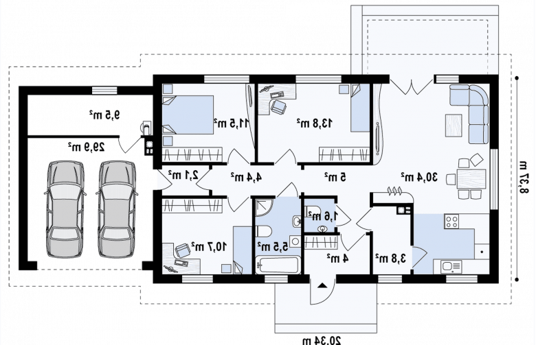 Projekt domu parterowego Z241 GP2 - rzut parteru