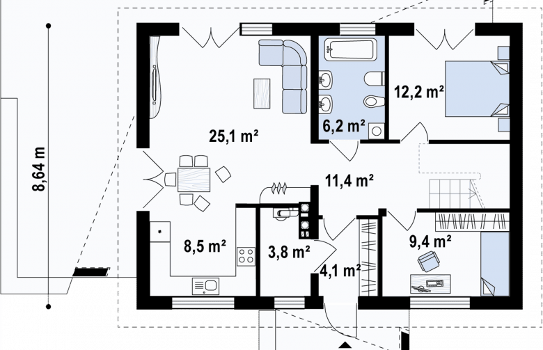 Projekt domu z poddaszem Z255 a - parteru