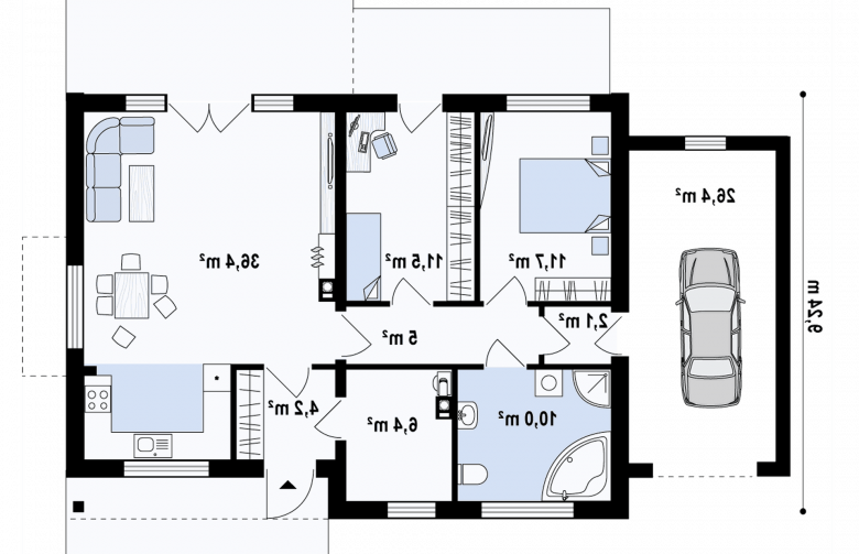 Projekt domu parterowego Z256 GL - rzut parteru