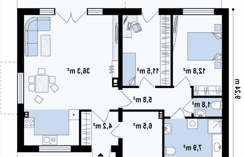 Projekt domu parterowego Z256 pc - rzut parteru