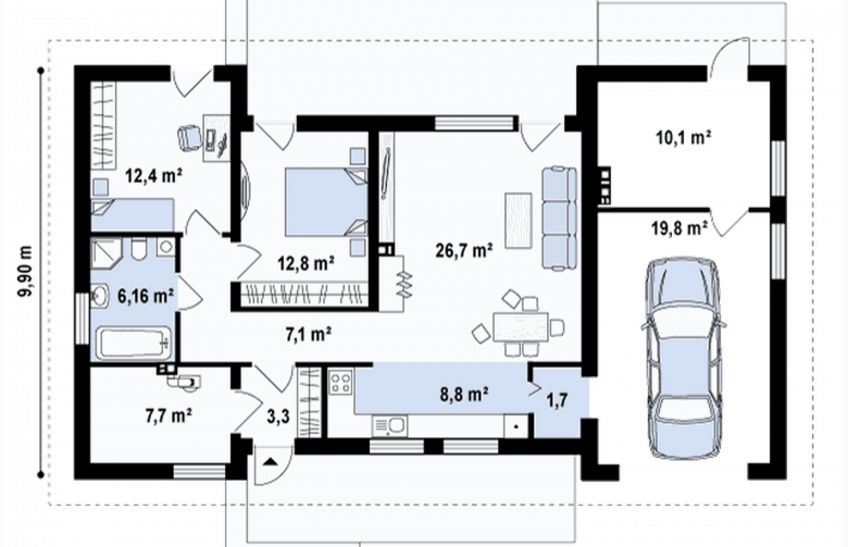 Projekt domu parterowego Z261 GP eg - rzut parteru