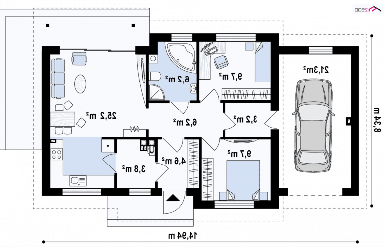 Projekt domu parterowego Z262 GL - rzut parteru