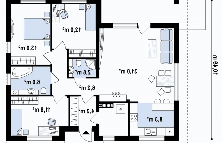 Projekt domu parterowego Z273 a - rzut parteru