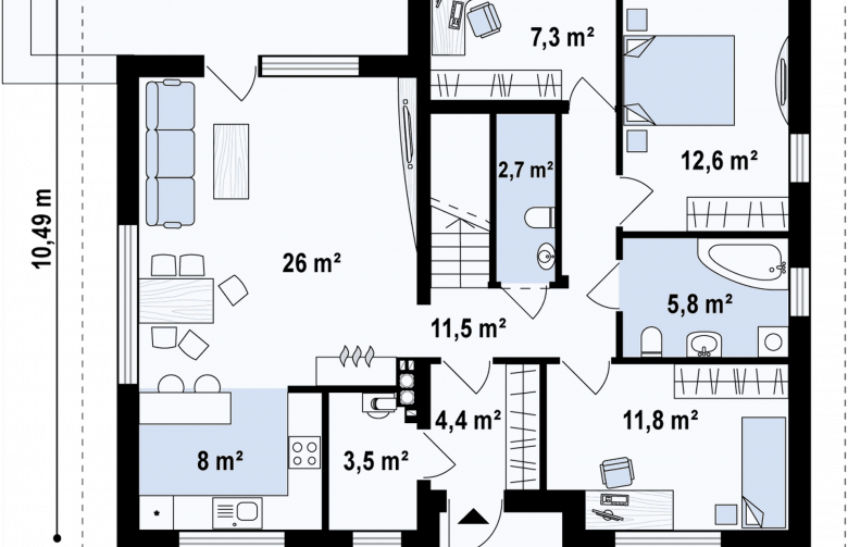 Projekt domu z poddaszem Z273 Ph+ st - rzut parteru