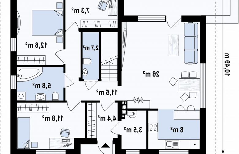 Projekt domu z poddaszem Z273 Ph+ st - rzut parteru