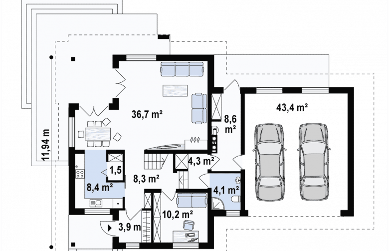 Projekt domu z poddaszem Z284 GP2 - rzut parteru