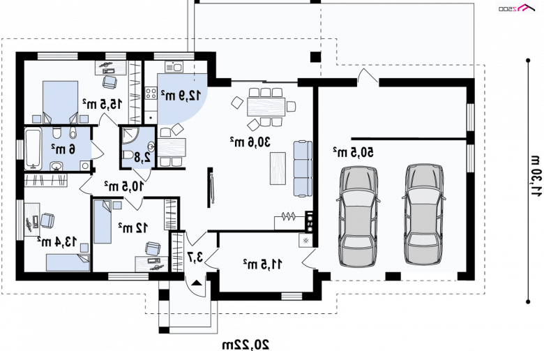 Projekt domu parterowego Z287 GL2 - rzut parteru