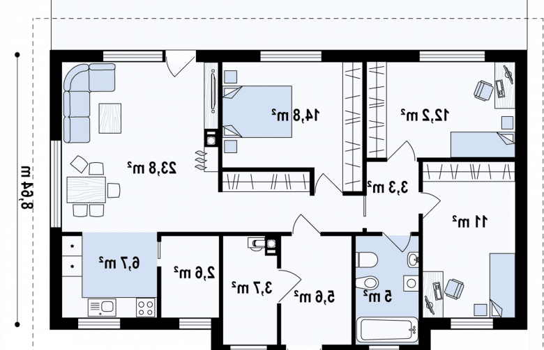 Projekt domu parterowego Z309 - rzut parteru