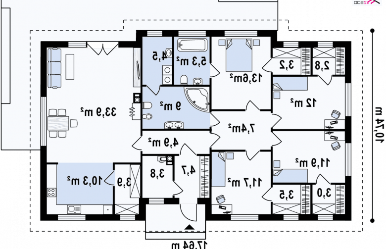 Projekt domu parterowego Z310 - rzut parteru