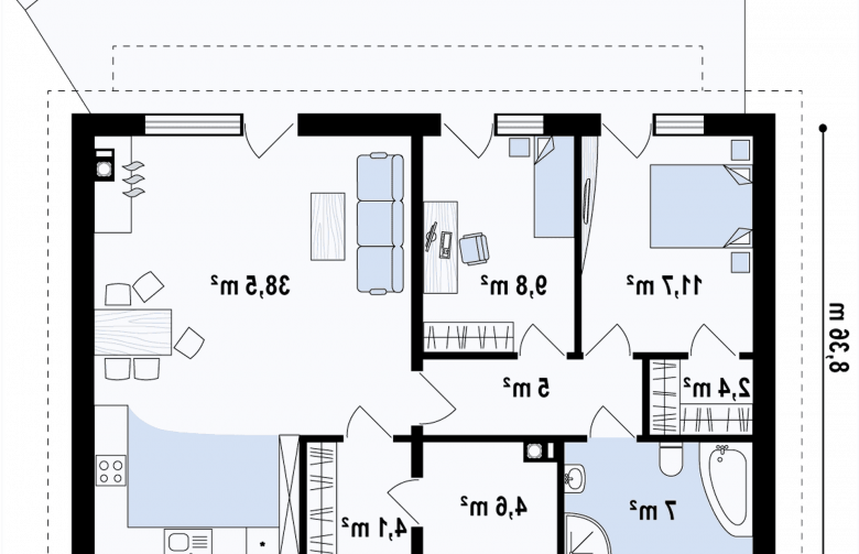 Projekt domu parterowego Z313 - rzut parteru