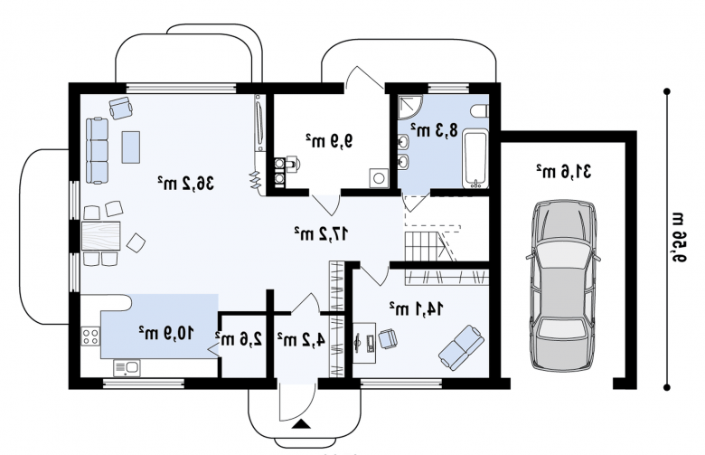 Projekt domu piętrowego Zx11 GL - rzut parteru