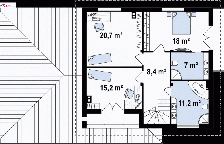 Projekt domu piętrowego Zx12 GL2 - rzut poddasza