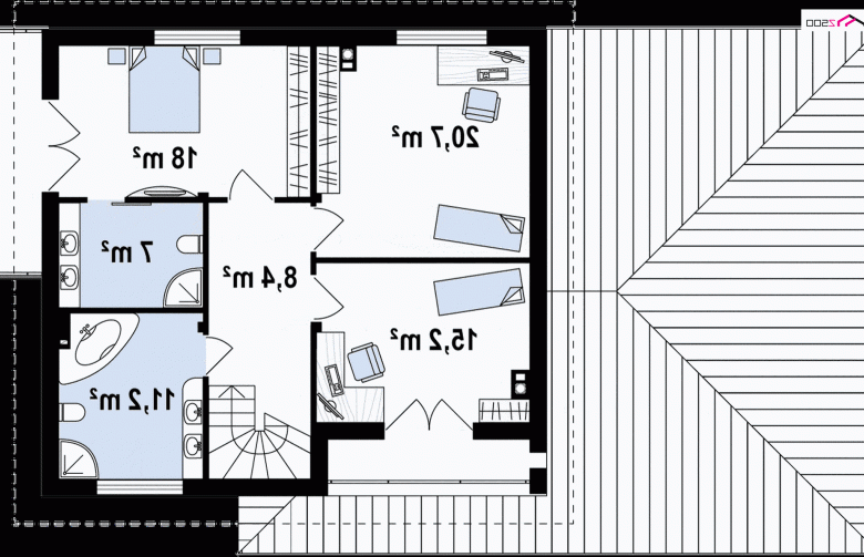 Projekt domu piętrowego Zx12 GL2 - rzut poddasza