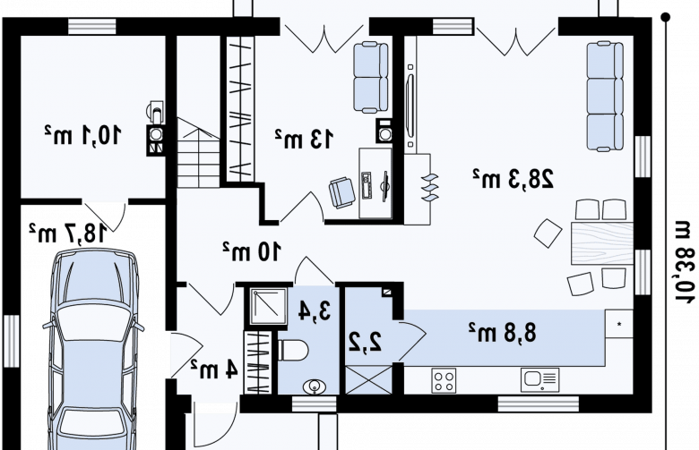 Projekt domu z poddaszem Zx38 v1 - rzut parteru