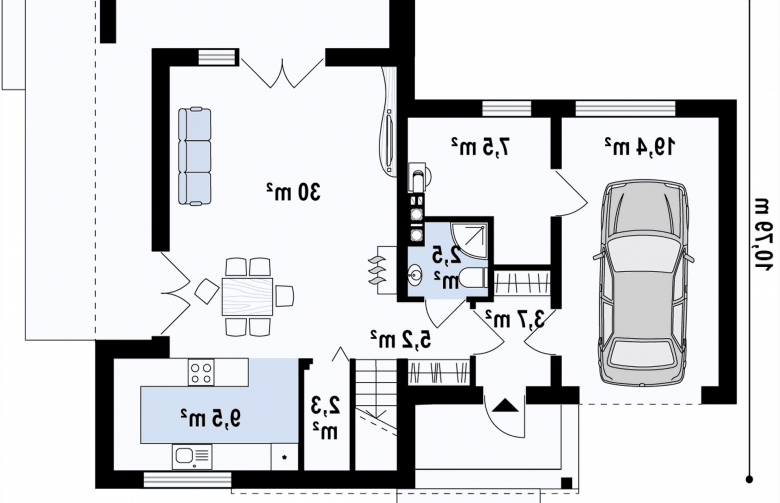 Projekt domu piętrowego Zx41 v1 - rzut parteru