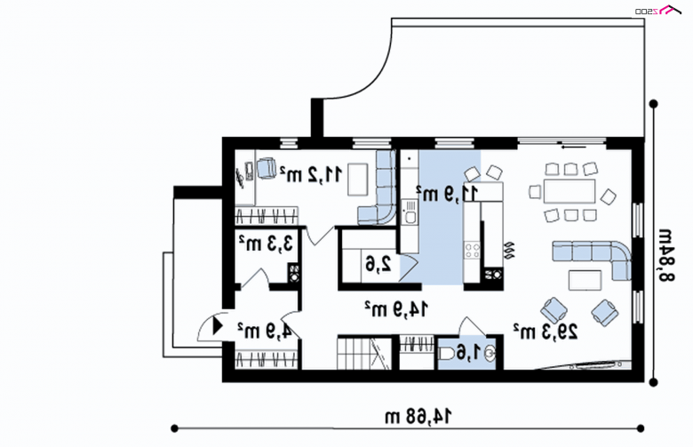 Projekt domu piętrowego Zx60 BG - rzut parteru