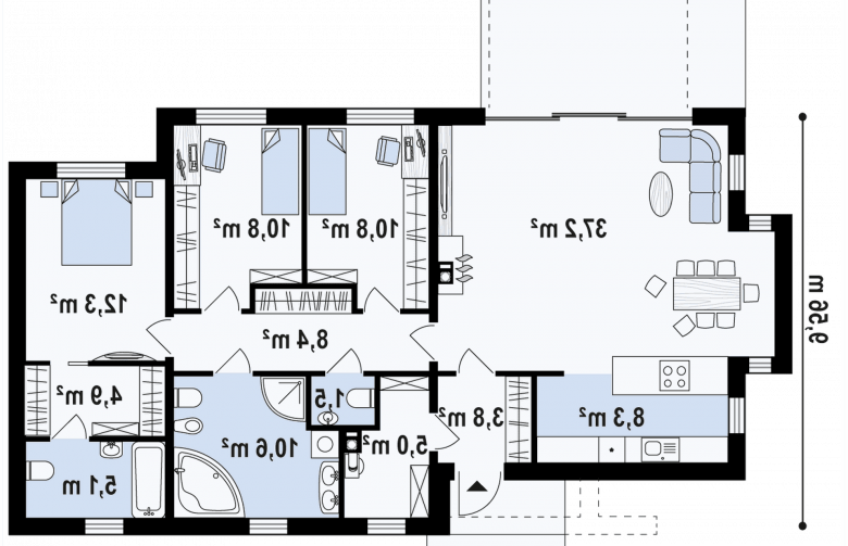 Projekt domu parterowego Zx116 - rzut parteru