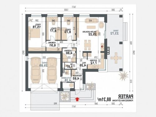 Rzut projektu Maja 2G - wersja lustrzana