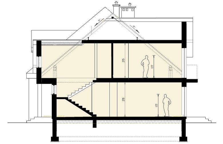 Projekt domu bliźniaczego Bliźniak 1 - przekrój 1