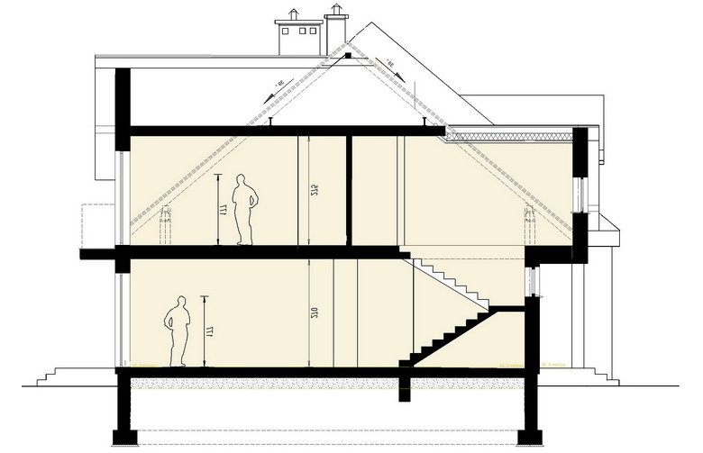 Projekt domu bliźniaczego Bliźniak 1 - przekrój 1