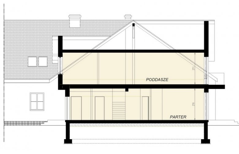 Projekt domu bliźniaczego Bliźniak 3 - przekrój 1