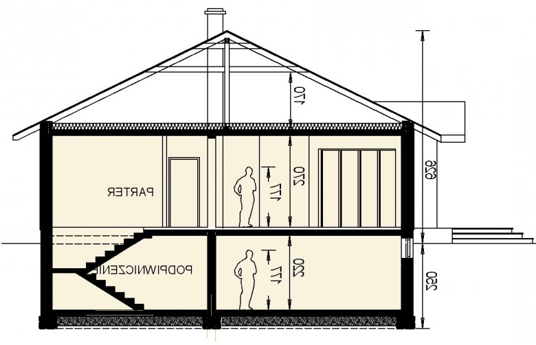 Projekt domu dwurodzinnego DJ 001b - przekrój 1