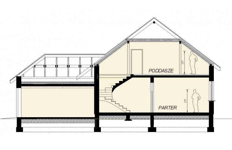 Projekt domu wielorodzinnego DJ 003 - przekrój 1