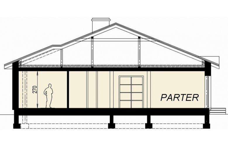 Projekt domu dwurodzinnego DJ 019 - przekrój 1