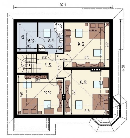 Rzut projektu DJ 027 - wersja lustrzana