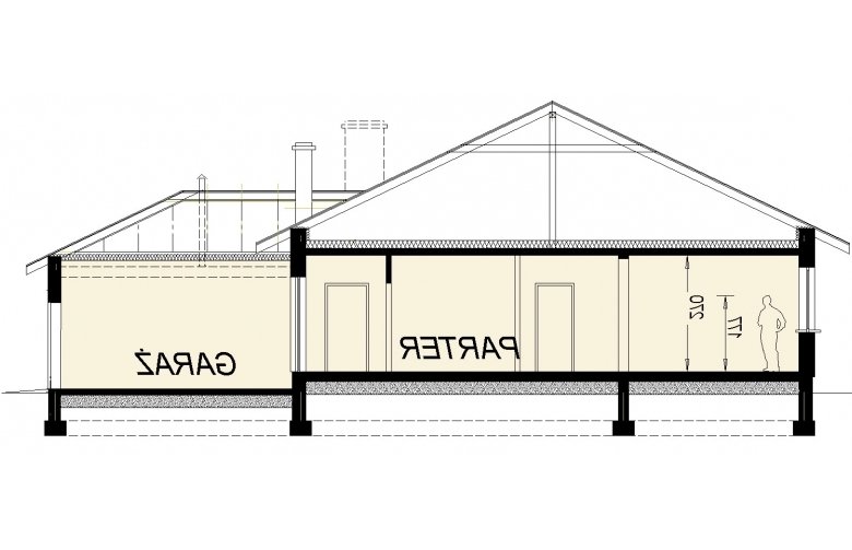 Projekt domu dwurodzinnego DJ 031 - przekrój 1