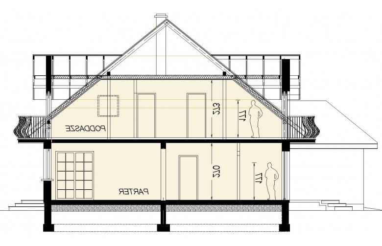 Projekt domu wielorodzinnego DJ 033 - przekrój 1