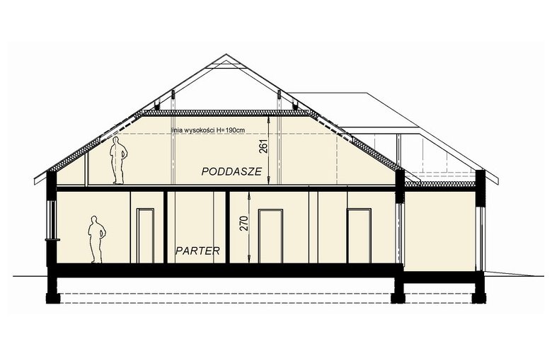 Projekt domu wielorodzinnego DJ 054 - przekrój 1