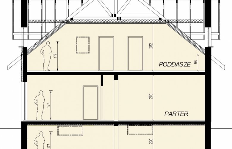 Projekt domu wielorodzinnego DJ 056a - przekrój 1