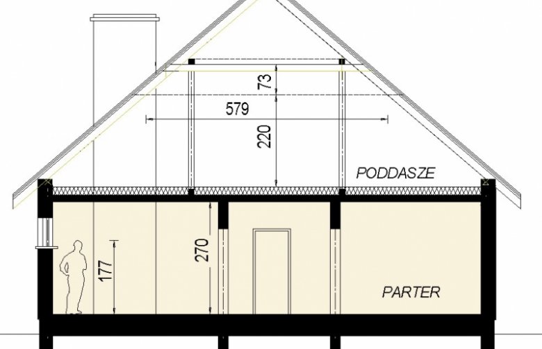 Projekt domu dwurodzinnego DJ 063 - przekrój 1