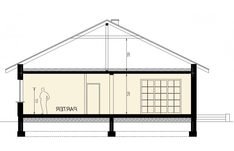 Projekt domu dwurodzinnego DJ 067 - przekrój 1